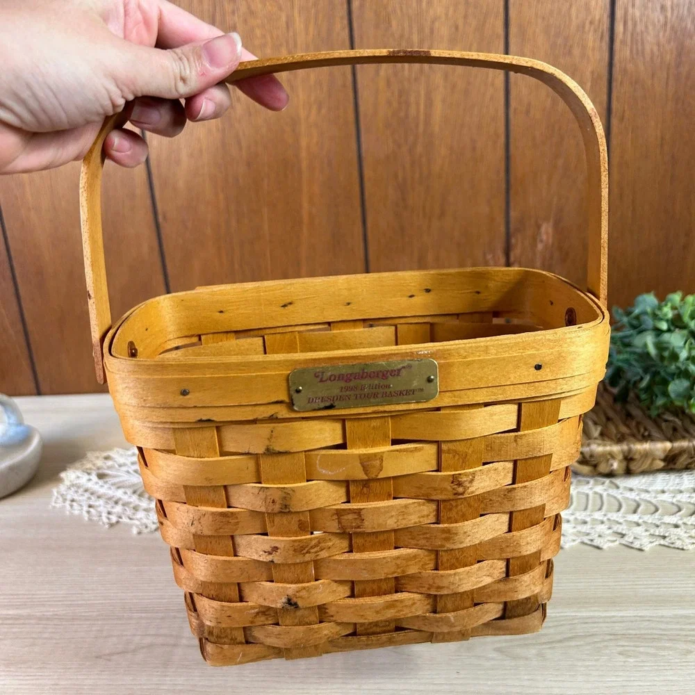 Longaberger 1998 Dresden Tour Basket Handwoven Wood with Metal Tag and Handle